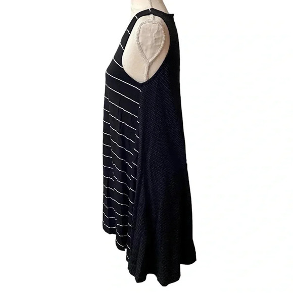 Alembika Polka Dot Stripe Mixed Media Tunic Top Black White Sleeveless Sz 2 / M - Picture 5 of 13